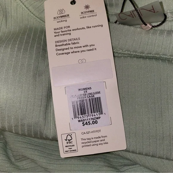 NWT CALIA Boxy Ribbed Long Sleeve Fresh Sage - Picture 3 of 4